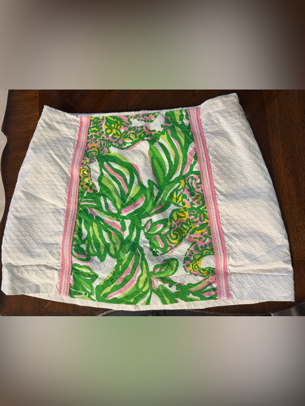 Lilly Pulitzer White Girls Skirt with Pink Trim and Green Print